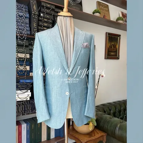Mint linen blazer with mother-of-pearl buttons