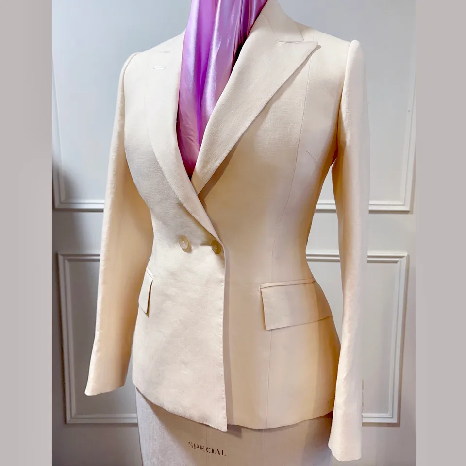 Front view of ivory basketweave ladies' jacket.